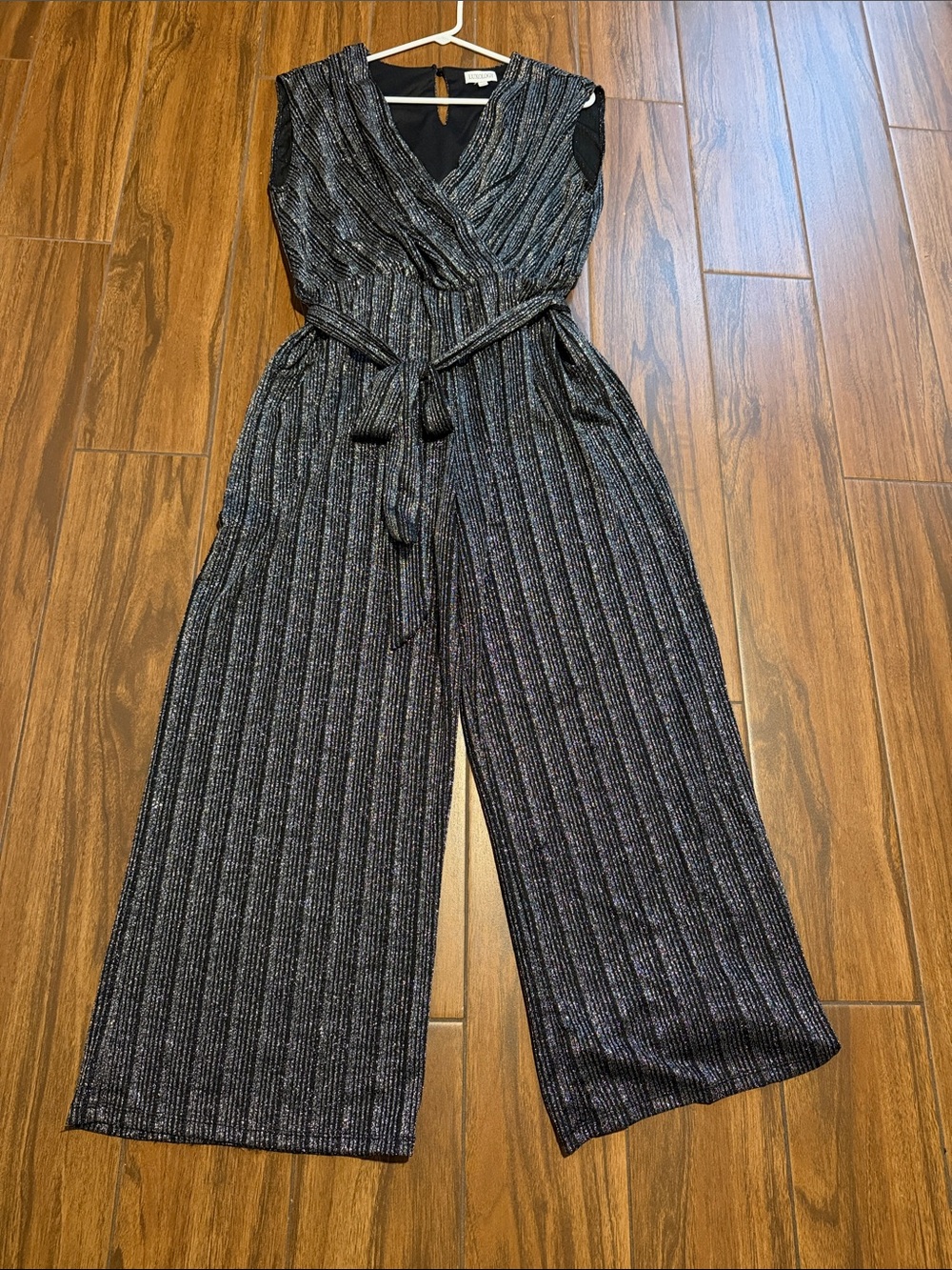 Luxology Black Metallic Stripe Jumpsuit